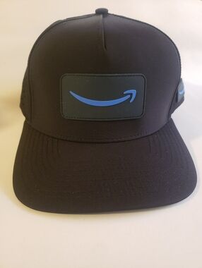 NWOT Amazon Logo Black Baseball Cap with Blue Smile